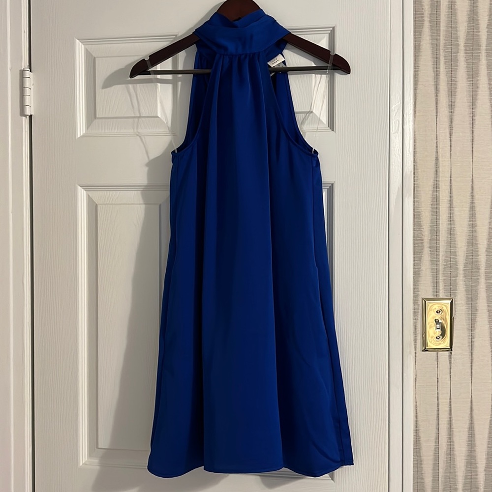 Royal Blue Silky Halter Top Mini Dress